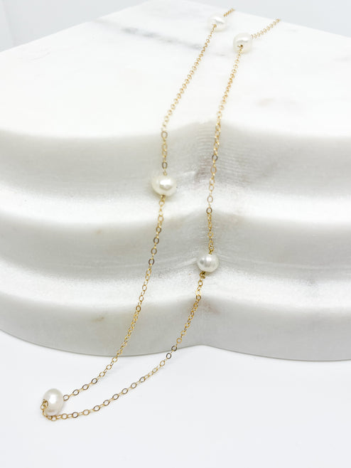 14k gold filled dainty chain with freshwater pearls